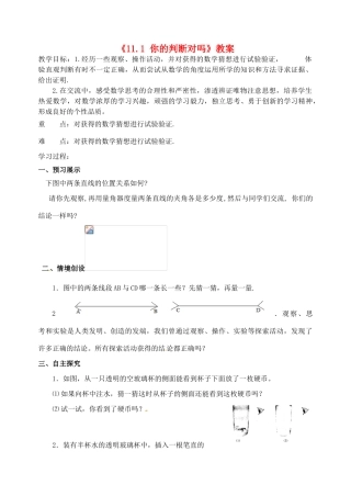江苏省洪泽外国语中学八年级数学下册《11.1 你的判断对吗》教案 苏科版