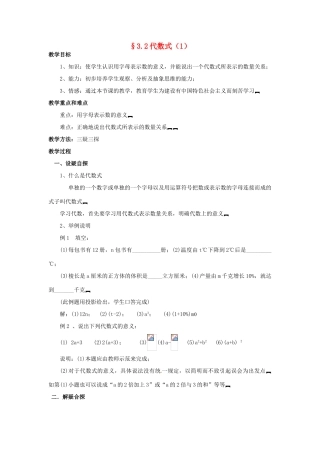 【名师导航】七年级数学上册 3.2 代数式拓展训练专项教程教案 北师大版
