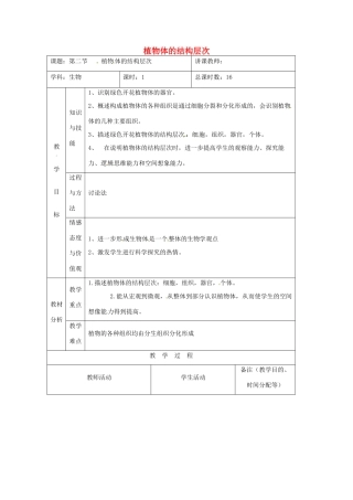 吉林省四平市第十七中学七年级生物上册 植物体的结构层次教案1 新人教版