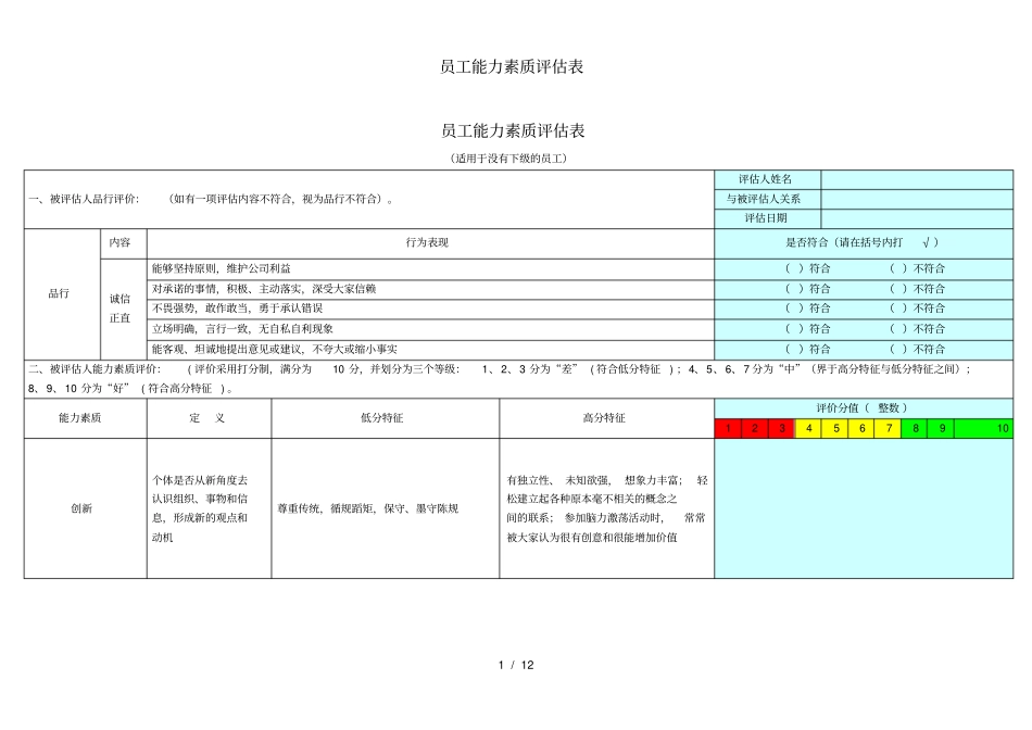 员工能力素质评估表[1]_第1页