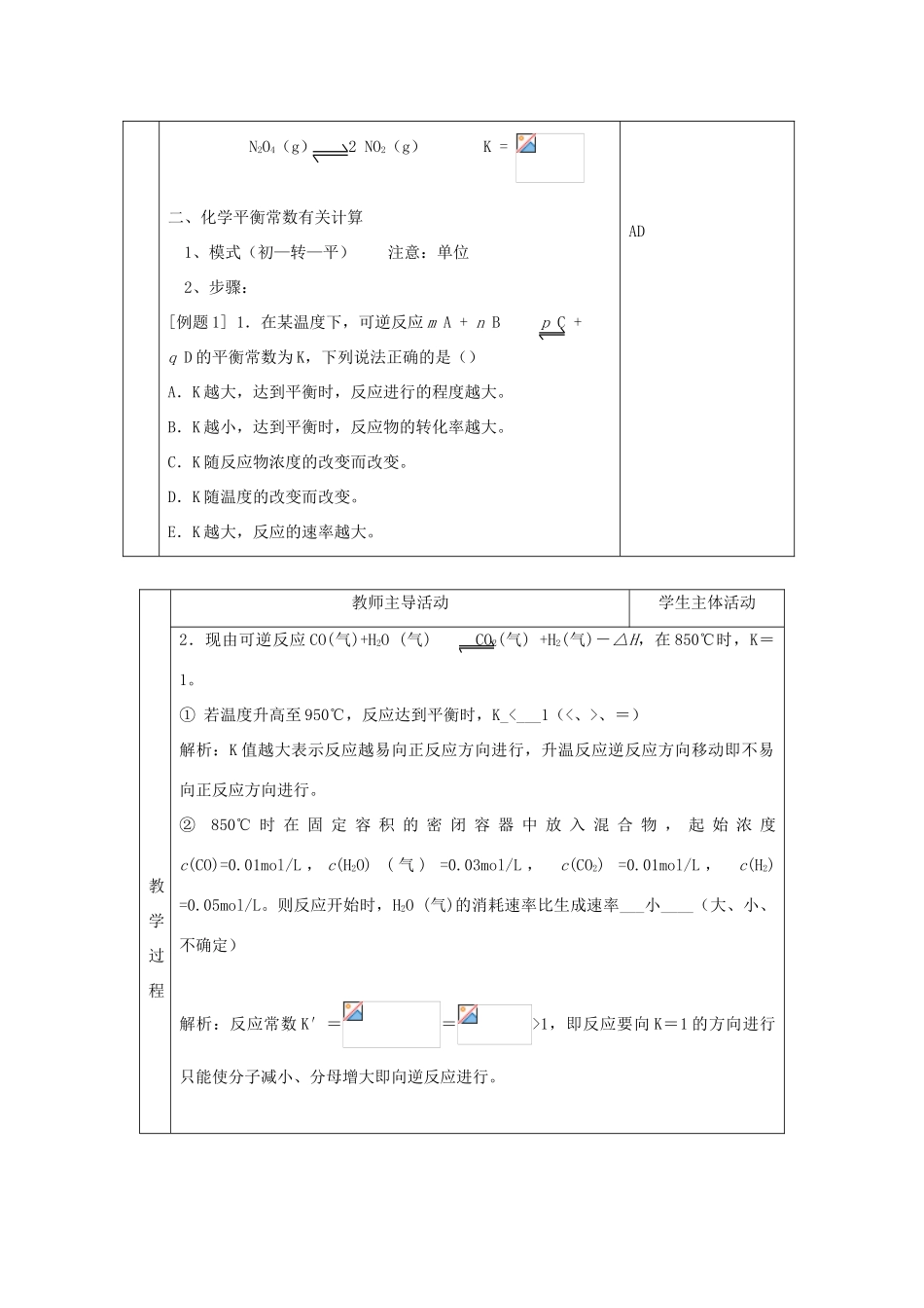 高中化学 专题2 化学反应速率与化学平衡 2.2 化学反应的方向和限度（第3课时）化学平衡常数教案 苏教版选修4-苏教版高二选修4化学教案_第3页