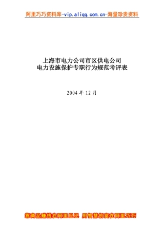 上海市电力公司市区供电公司电力设施保护专职行为规范考评表