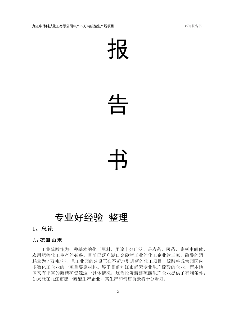 6万吨硫酸生产线（硫铁矿）报告书_第2页