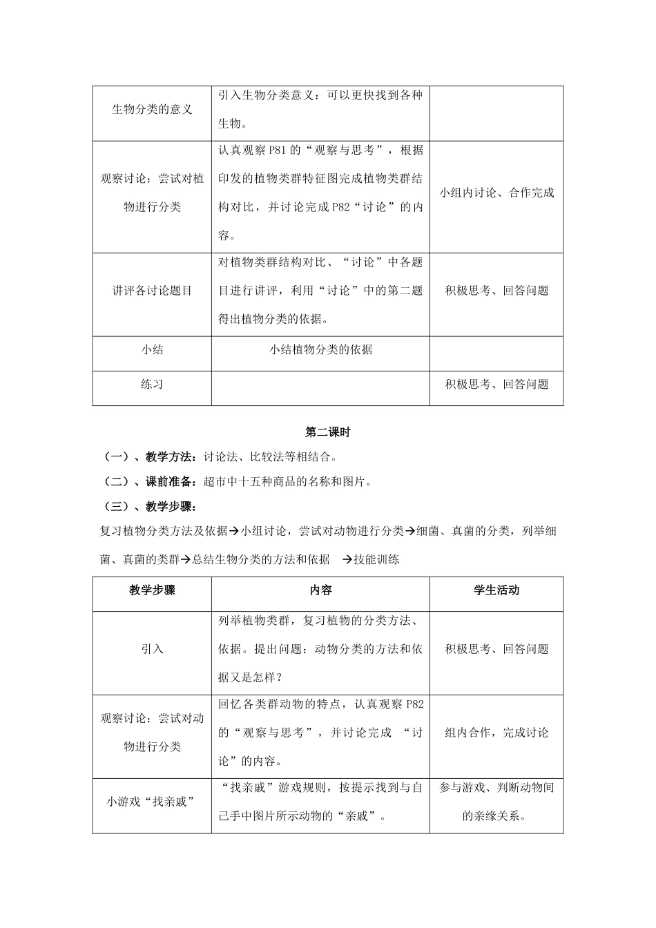 八年级生物上 尝试对生物进行分类教学设计教案人教版新课标_第2页