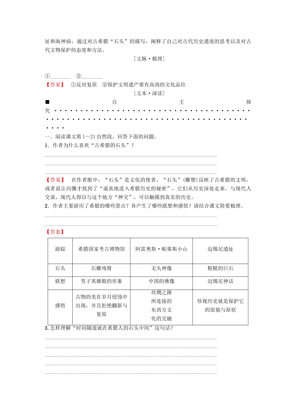 高中语文 第4单元 文明的踪迹 自读文本 古希腊的石头教师用书 鲁人版必修3-鲁人版高一必修3语文教案_第3页