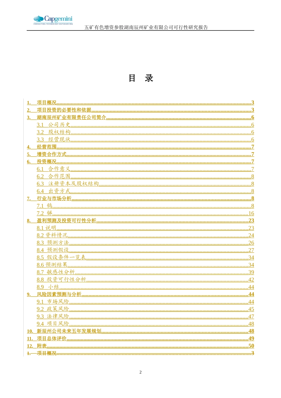五矿有色参股辰州矿业项目可行性研究报告_第2页