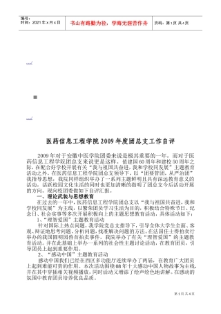医药信息工程学院年度团总支工作自评
