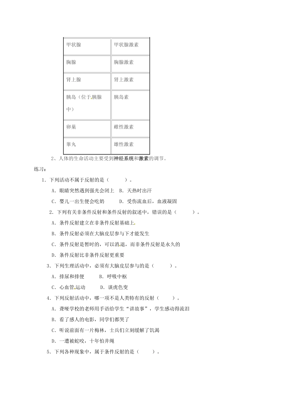 八年级生物上册 第15章 生命活动的调节 章复习教案 北师大版_第3页