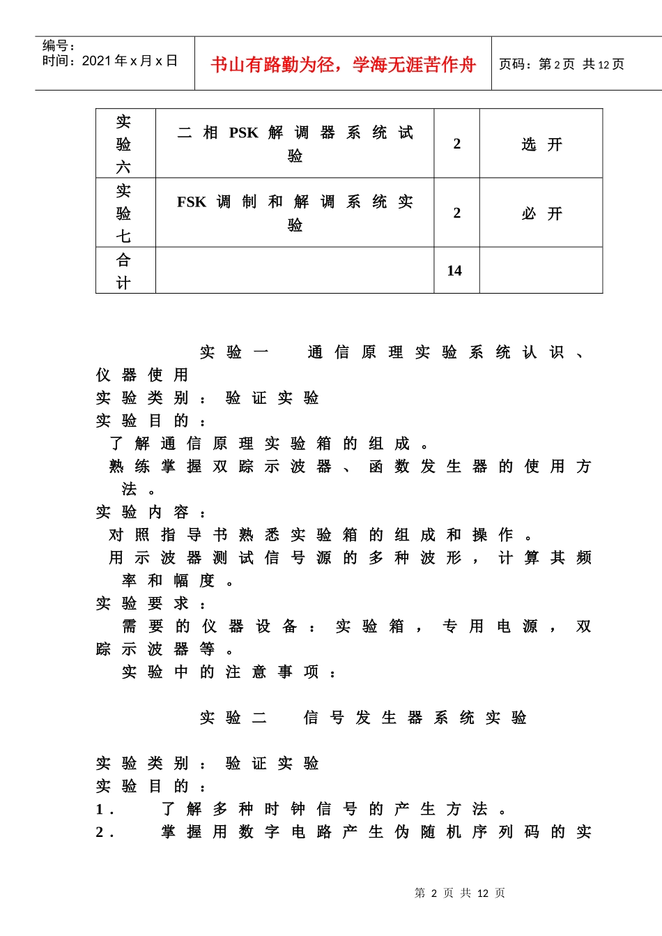《通信原理》实验大纲课程面向的专业：通信、电信、电科课程_第2页