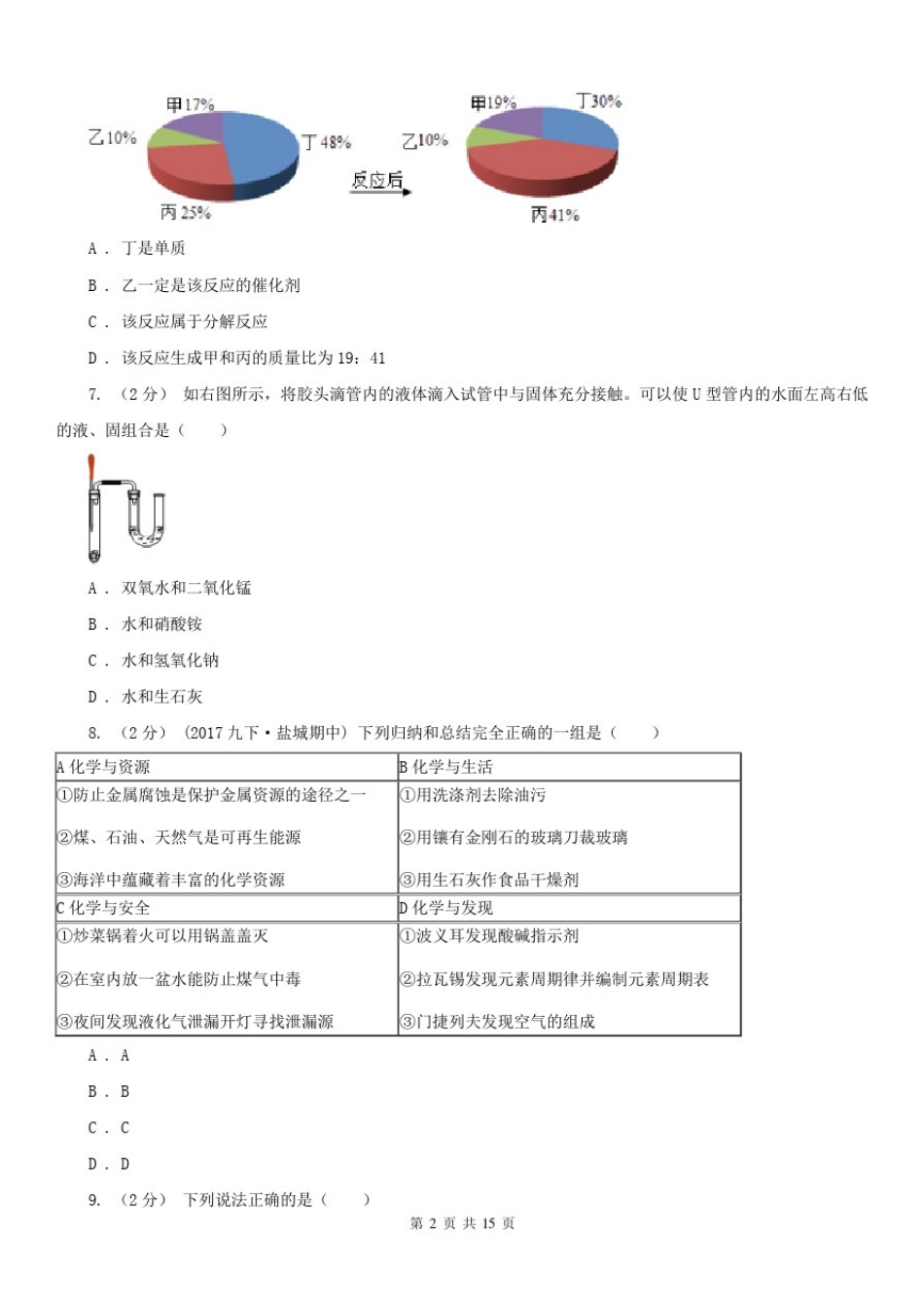 四川省攀枝花市2020年九年级上学期化学期末考试试卷C卷_第2页