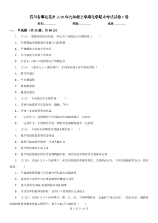 四川省攀枝花市2020年九年级上学期化学期末考试试卷C卷