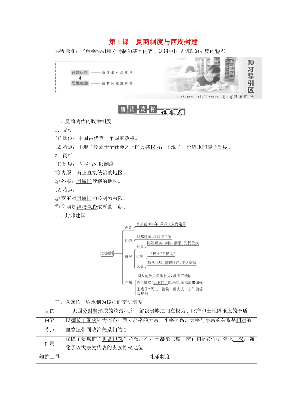 高中历史 第一单元 中国古代的中央集权制度 第1课 夏商制度与西周封建讲义（含解析）岳麓版必修1-岳麓版高一必修1历史教案_第1页