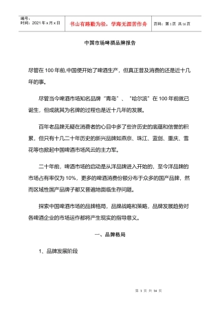 中国市场啤酒品牌报告