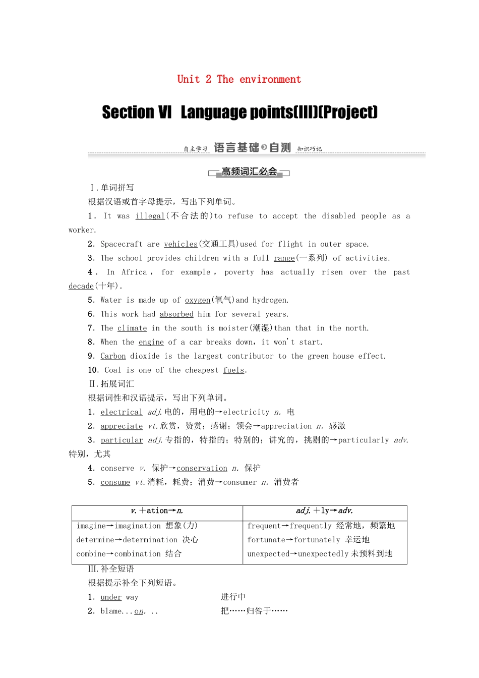 高中英语 Unit 2 The environment Section Ⅵ Language points（Ⅲ）（Project）（教师用书）教案 牛津译林版必修5-牛津版高二必修5英语教案_第1页