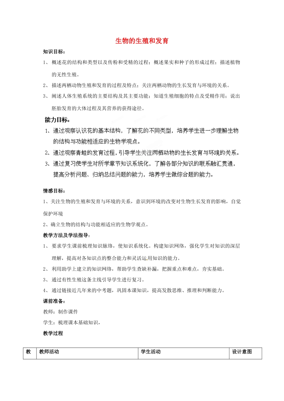 八年级生物下册 第6专题 生物的生殖和发育复习教案1 济南版_第1页