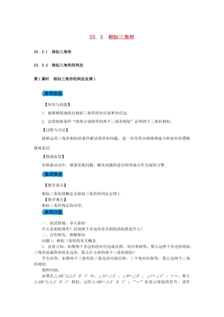 九年级数学上册 23.3 相似三角形教案 （新版）华东师大版-（新版）华东师大版初中九年级上册数学教案