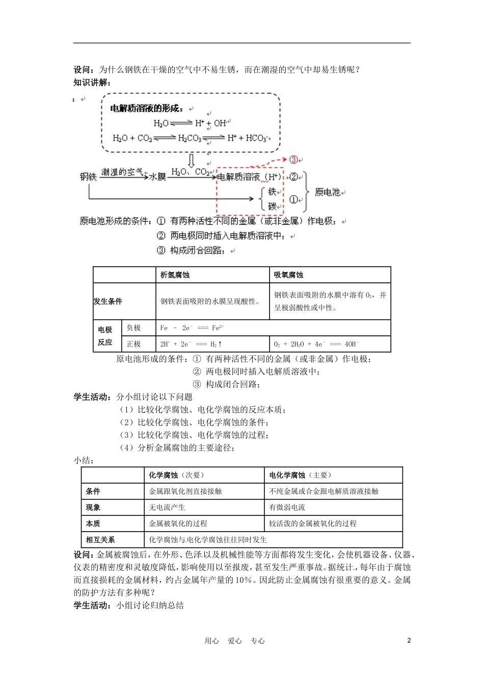 高中化学 3.2《金属的腐蚀和防护》教案 新人教版选修1_第2页