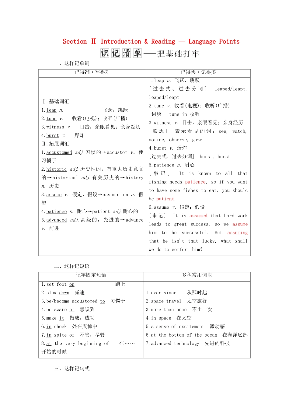 高中英语 Module 5 The Conquest of the Universe Section Ⅱ Introduction  Reading — Language Points教案（含解析）外研版选修8-外研版高二选修8英语教案_第1页