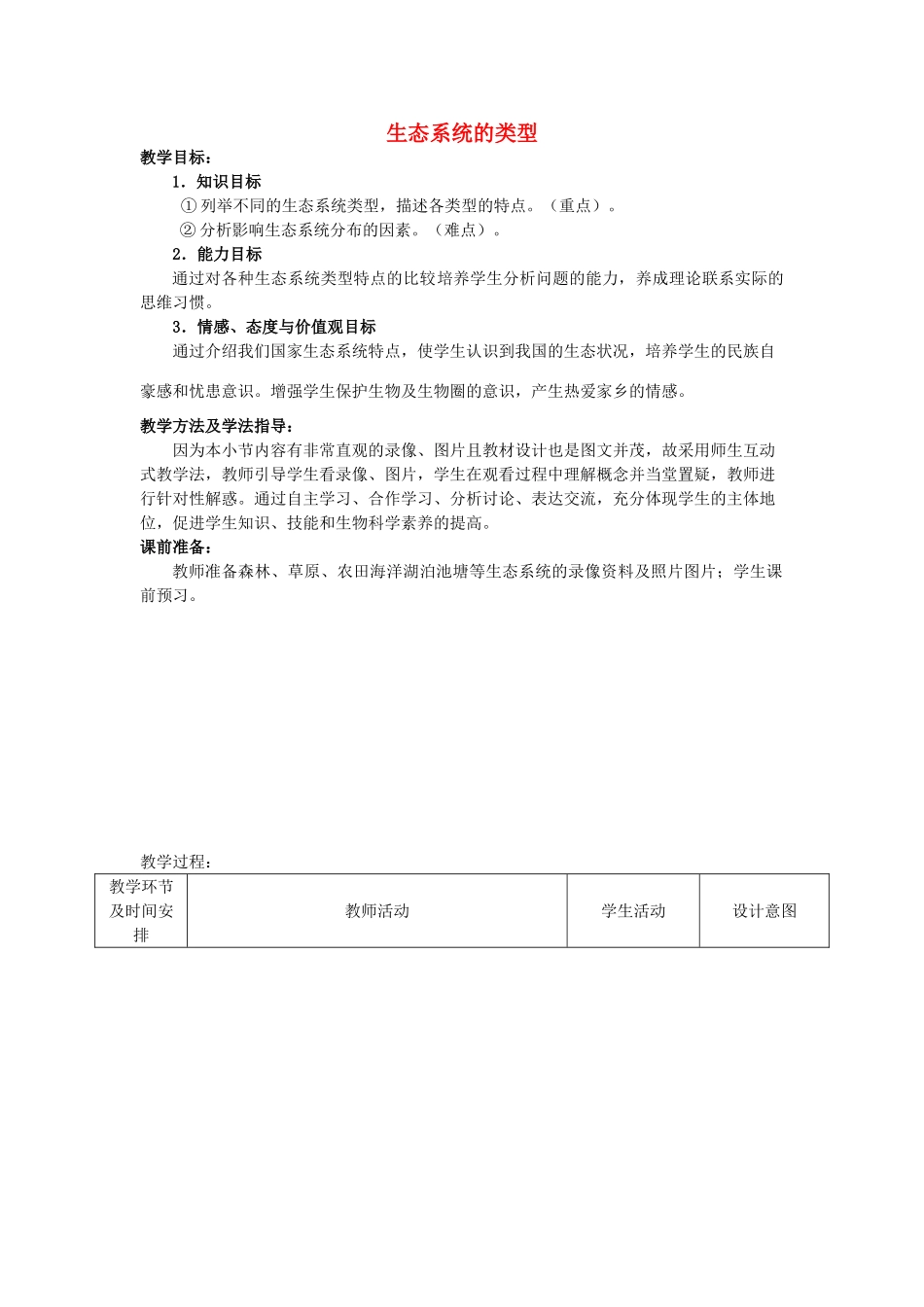 -八年级生物下册 6.1.4 生态系统的类型优秀教案 济南版-济南版初中八年级下册生物教案_第1页