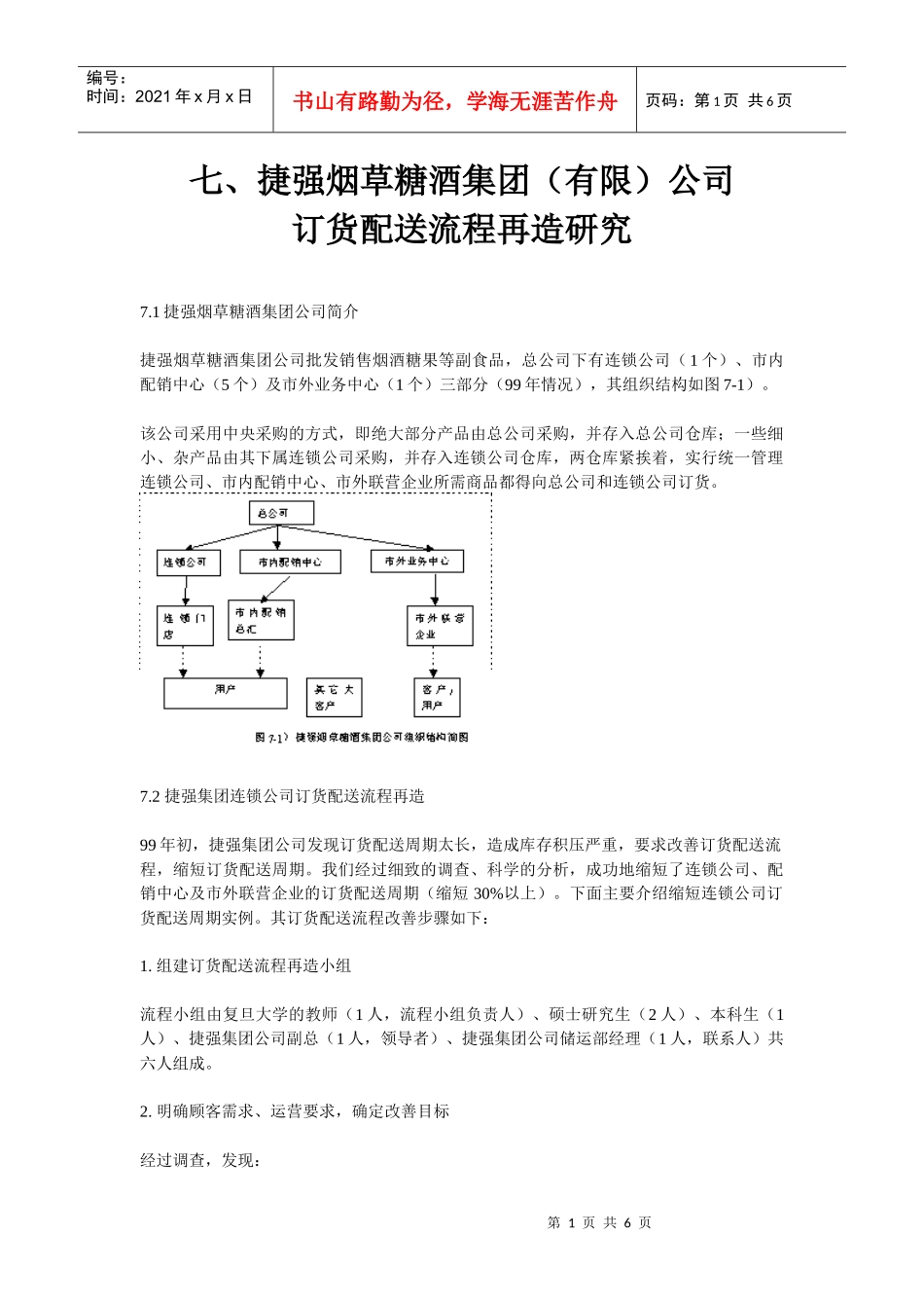 七、捷强烟草糖酒集团（有限）公司订货配送流程再造研究_第1页