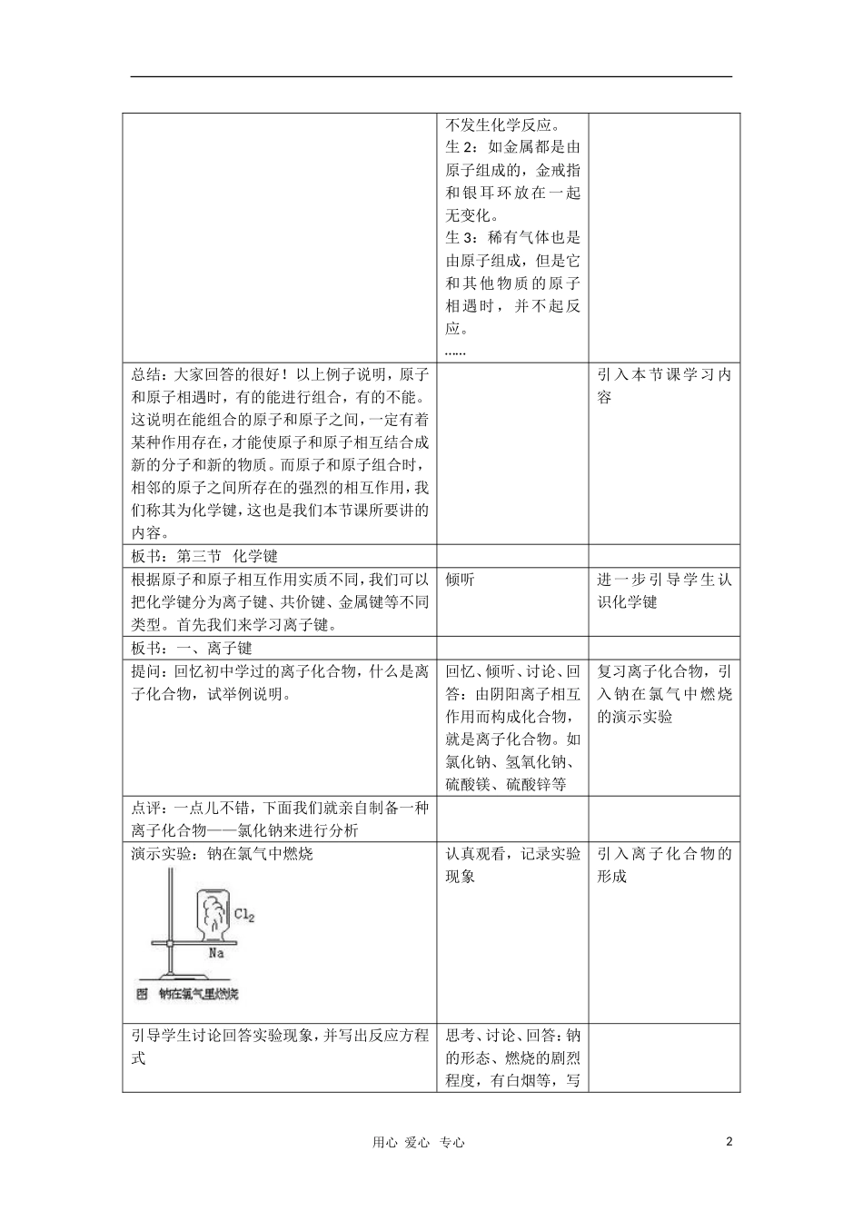 高中化学《化学键》教学设计 新人教版必修2_第2页