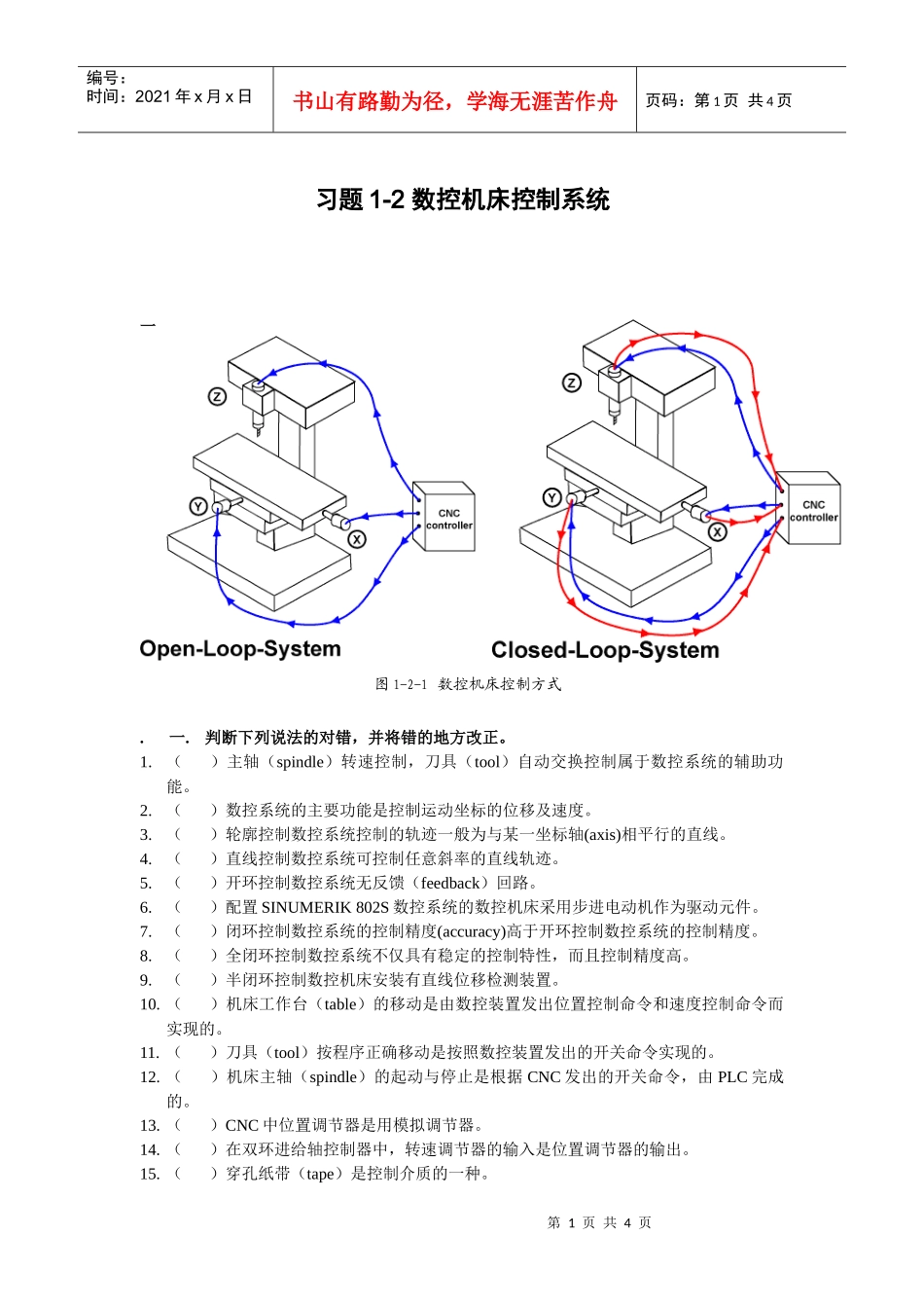 习题1数控机床控制系统_第1页