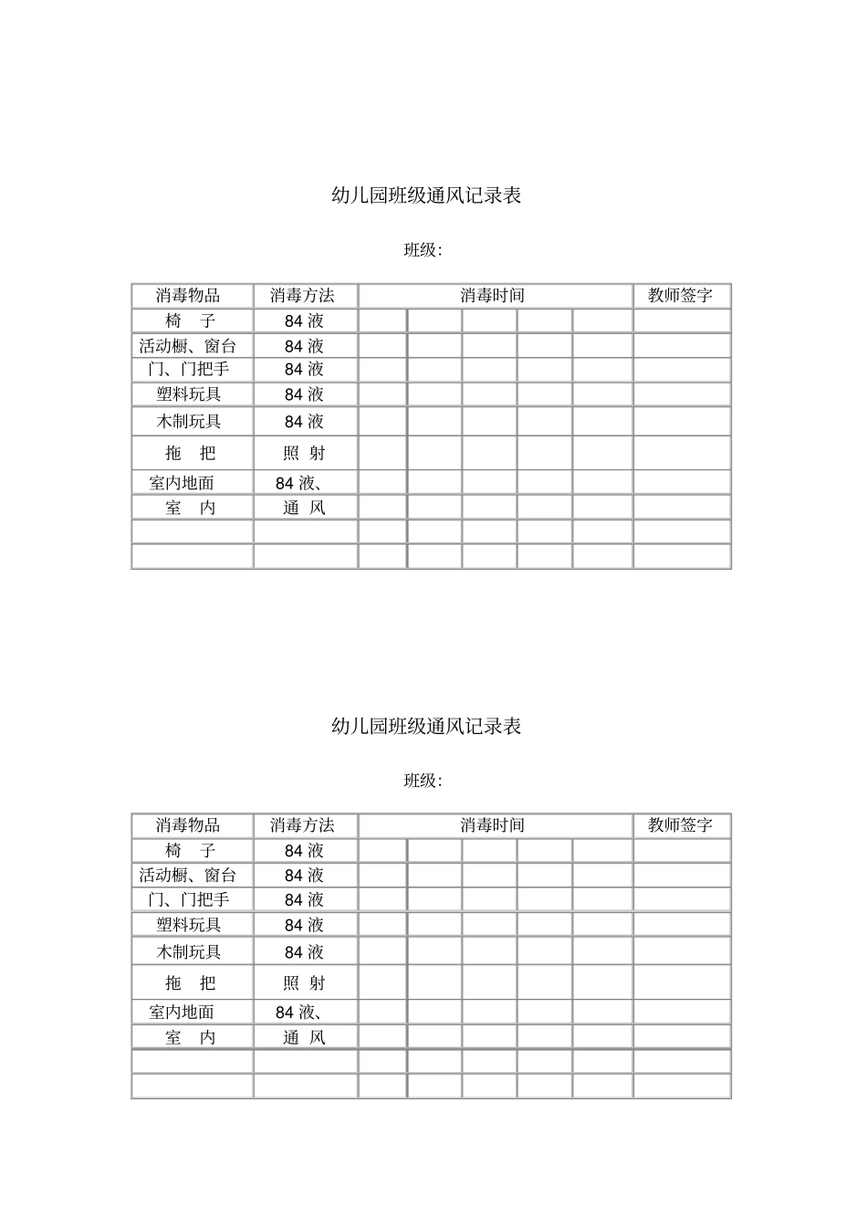 幼儿园班级通风记录表_第2页