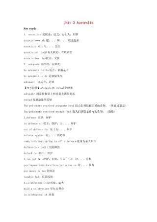 高中英语 Unit 3 Australia 单词词汇汇总 新人教版选修9