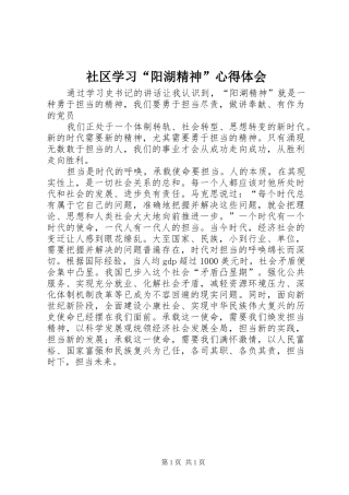 社区学习“阳湖精神”心得体会
