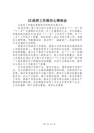 XX政府工作报告心得体会