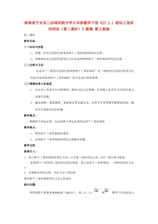 湖南省宁乡县三仙坳初级中学九年级数学下册《27.2.1 相似三角形的判定（第二课时）》教案 新人教版