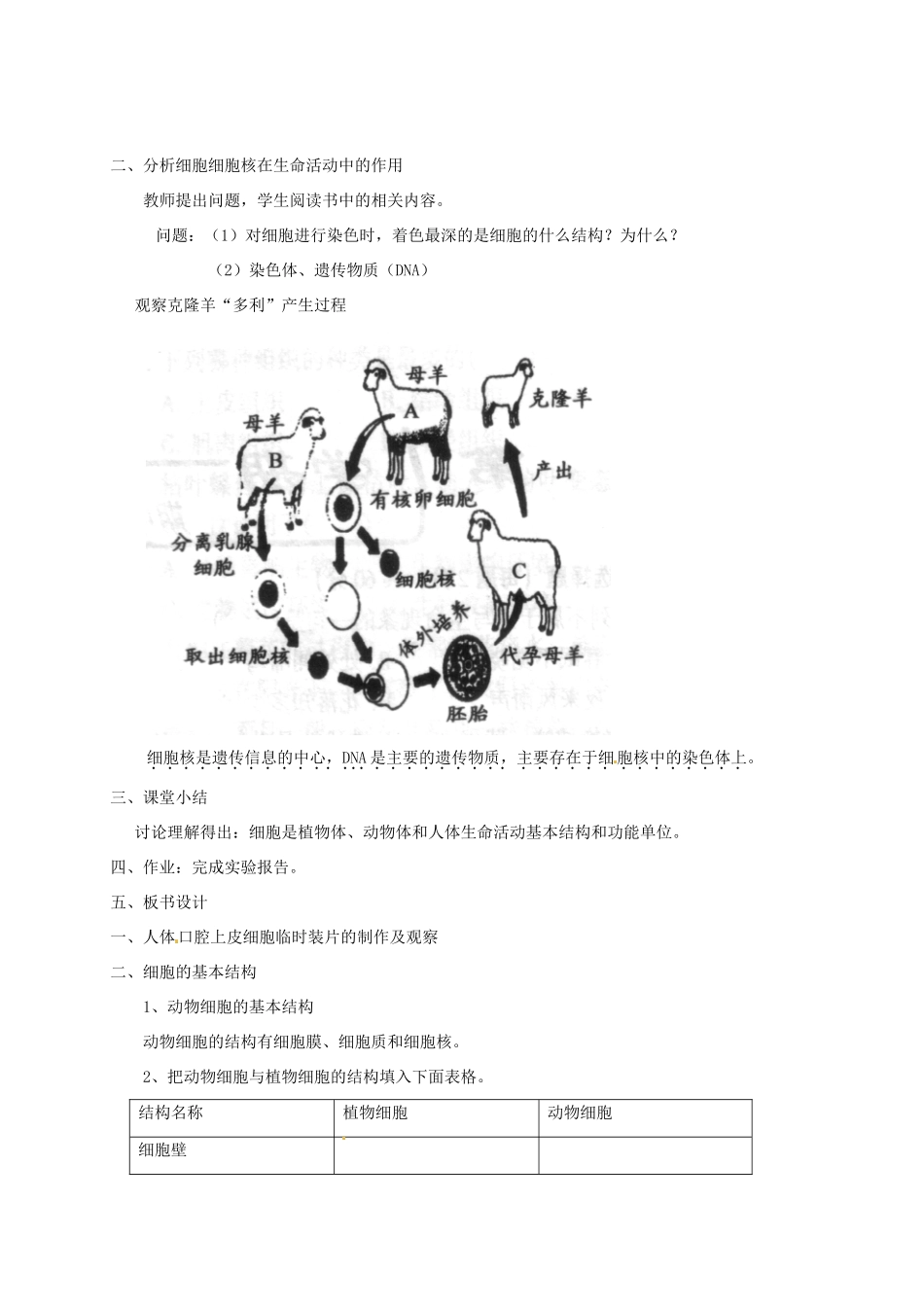 江苏省如皋市七年级生物下册 8.1生物体的基本结构教案2 苏科版-苏科版初中七年级下册生物教案_第3页