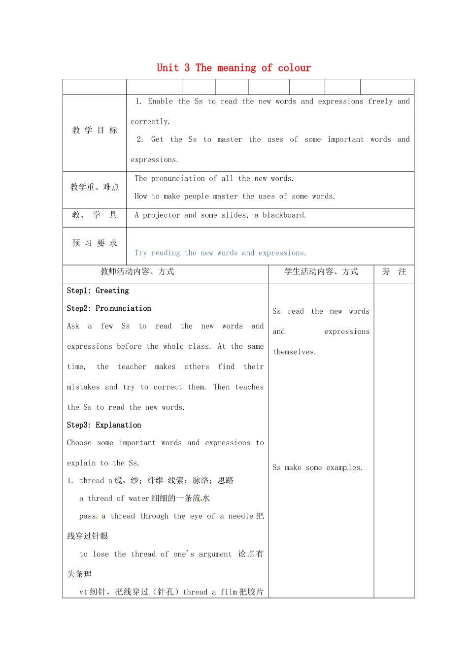 高中英语 Unit3 The meaning of colour-New words1精品教案 牛津译林版选修9_第1页