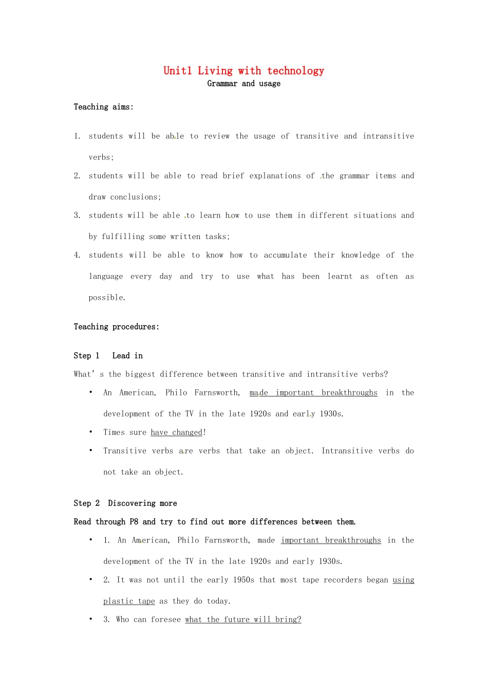 高中英语 Unit1 Grammar and usage教案 牛津译林版选修7-牛津版高二选修7英语教案_第1页