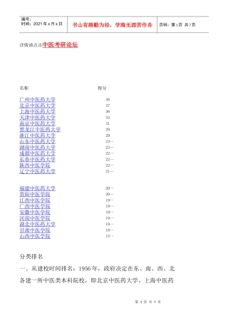 XXXX年中医药大学排名