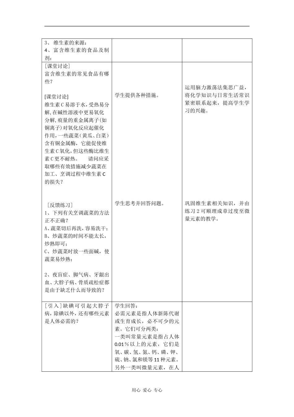 高中化学：1.4 维生素和微量元素 教案-新人教选修1_第3页