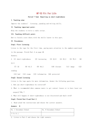 高中英语 Unit 2 Fit for life task教案 牛津译林版选修7-牛津版高二选修7英语教案