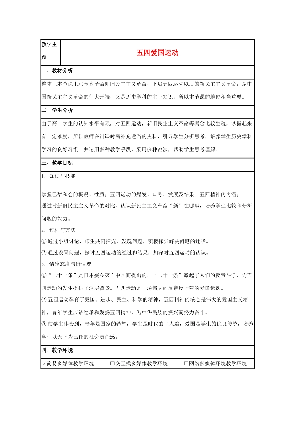 高中历史 第16课 五四爱国运动教案15 岳麓版必修1-岳麓版高一必修1历史教案_第1页