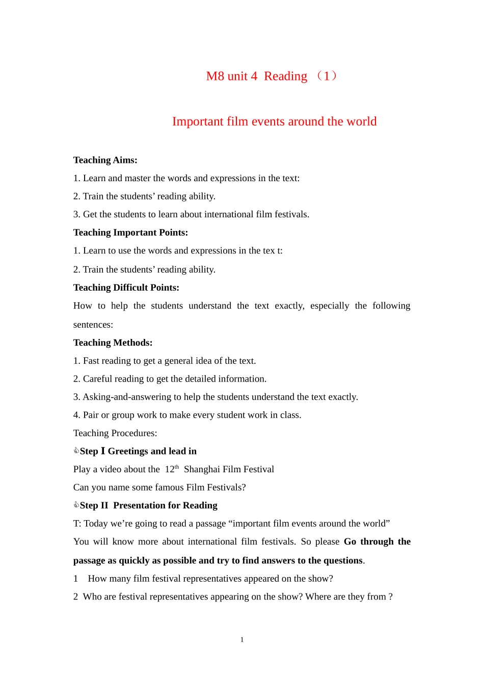 高中英语unit 4 reading 教案译林牛津版选修8_第1页