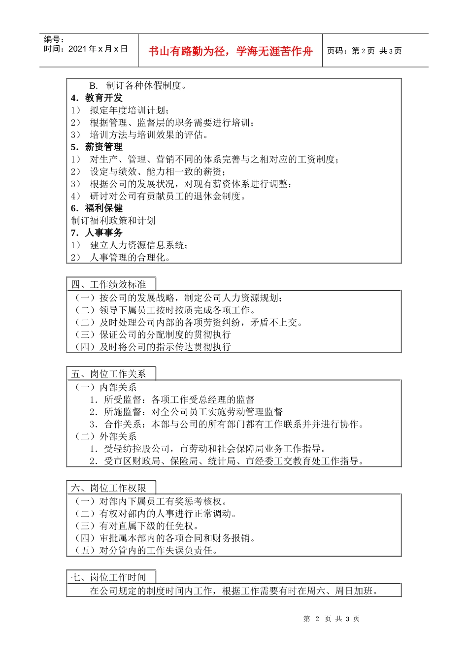 医药行业-人力资源部部长岗位说明书_第2页