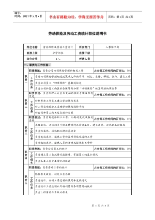 仪器生产仪器劳动保险及劳动工资统计职位说明书.