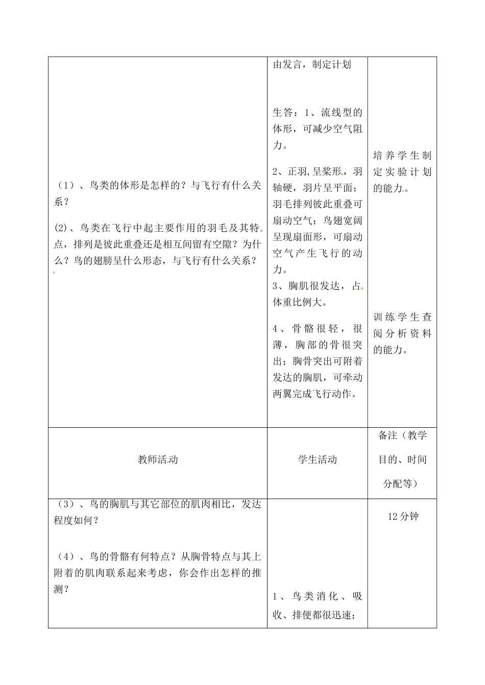 吉林省四平市第十七中学八年级生物上册 第六节 鸟教案 （新版）新人教版_第3页