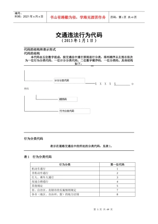 XXXX年新交通违法行为代码