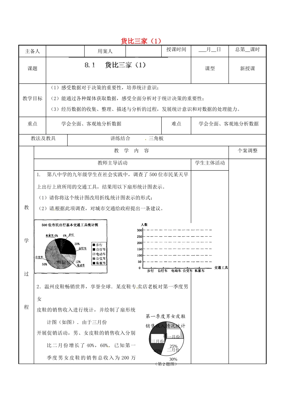 江苏省新沂市第二中学九年级数学下册 8.1 货比三家教案（1） 苏科版_第1页