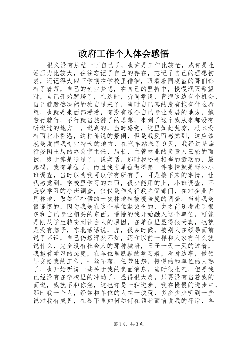 政府工作个人体会感悟_第1页