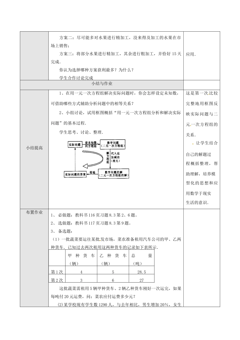 湖北省孝感市孝南区肖港初中七年级数学下册 8.3 再探实际问题与二元一次方程教案（3） 新人教版_第3页