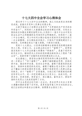 十七大四中全会学习心得体会