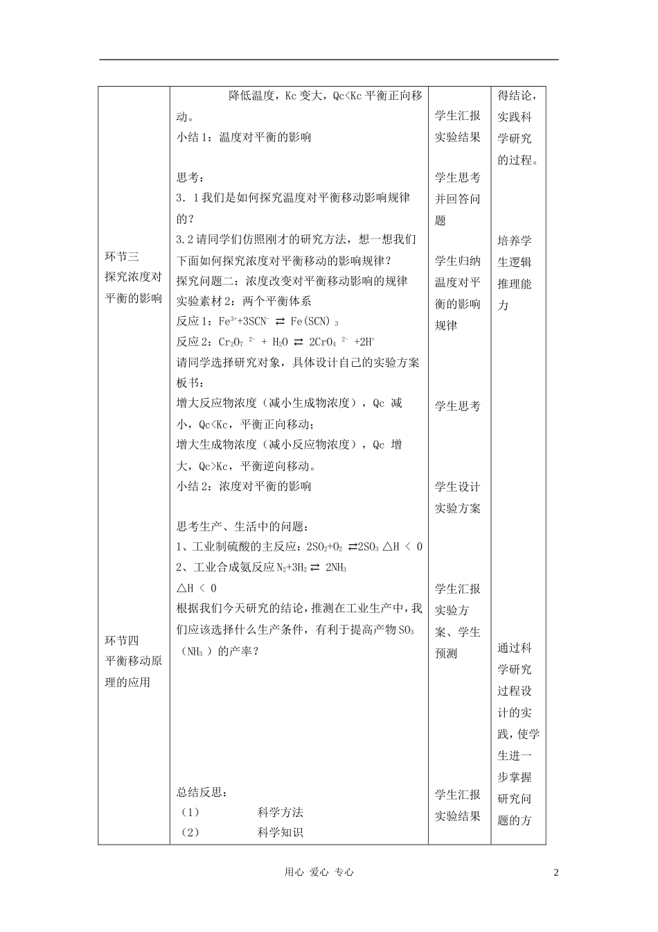 高中化学 专题二化学反应速率与化学平衡 化学平衡的移动教案（2） 苏教版选修4_第2页