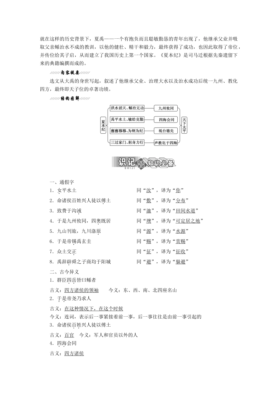 高中语文 专题二 第3课 夏本纪讲义 苏教版选修《史记》选读-苏教版高二选修语文教案_第2页