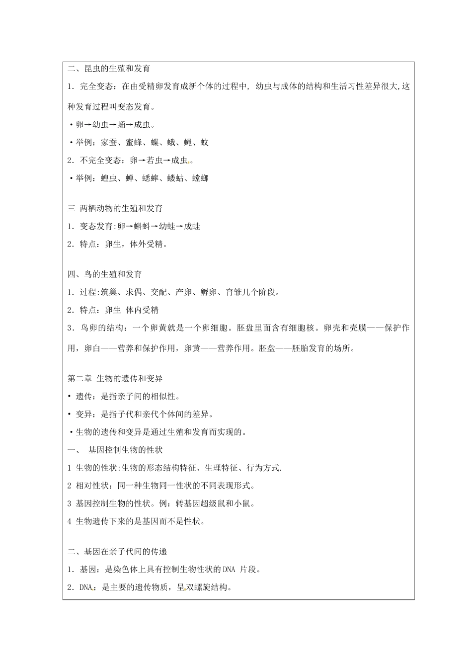 湖南省桑植县八年级生物下册 总复习教案-人教版初中八年级下册生物教案_第2页